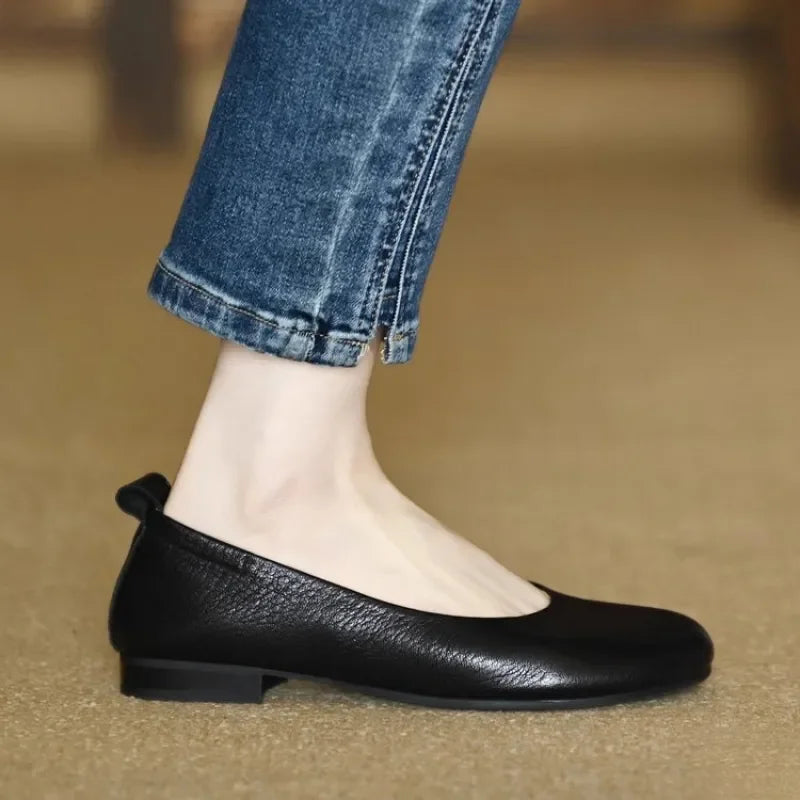 Women's Soft Faux Leather Square Toe Flats with Slip-On Design
