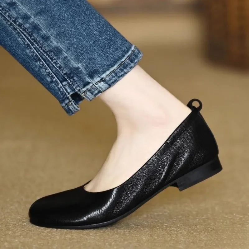 Women's Soft Faux Leather Square Toe Flats with Slip-On Design