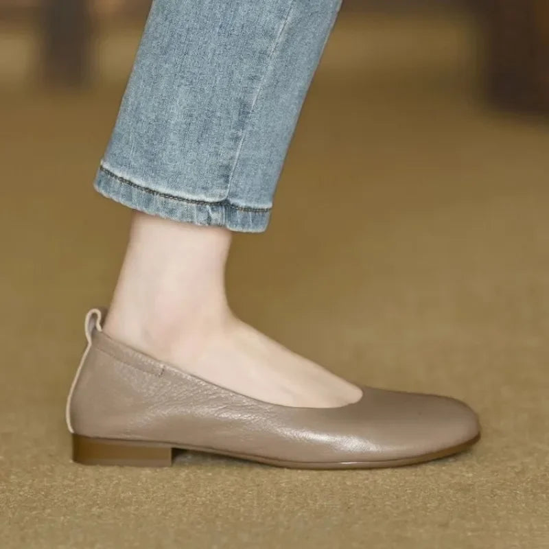 Women's Soft Faux Leather Square Toe Flats with Slip-On Design