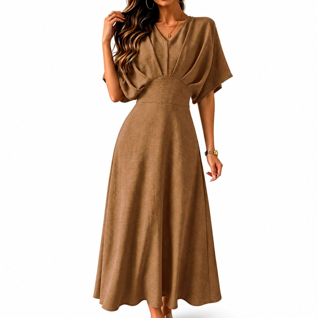Women's Textured A-Line Midi Dress with Batwing Sleeves