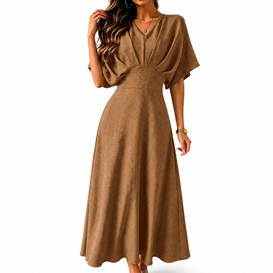 Women's Textured A-Line Midi Dress with Batwing Sleeves