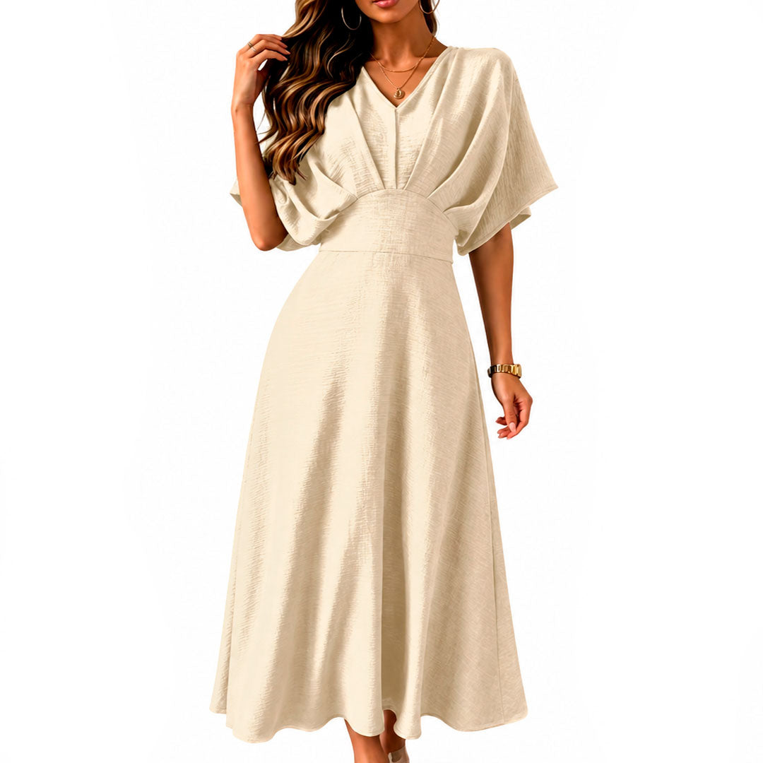 Women's Textured A-Line Midi Dress with Batwing Sleeves