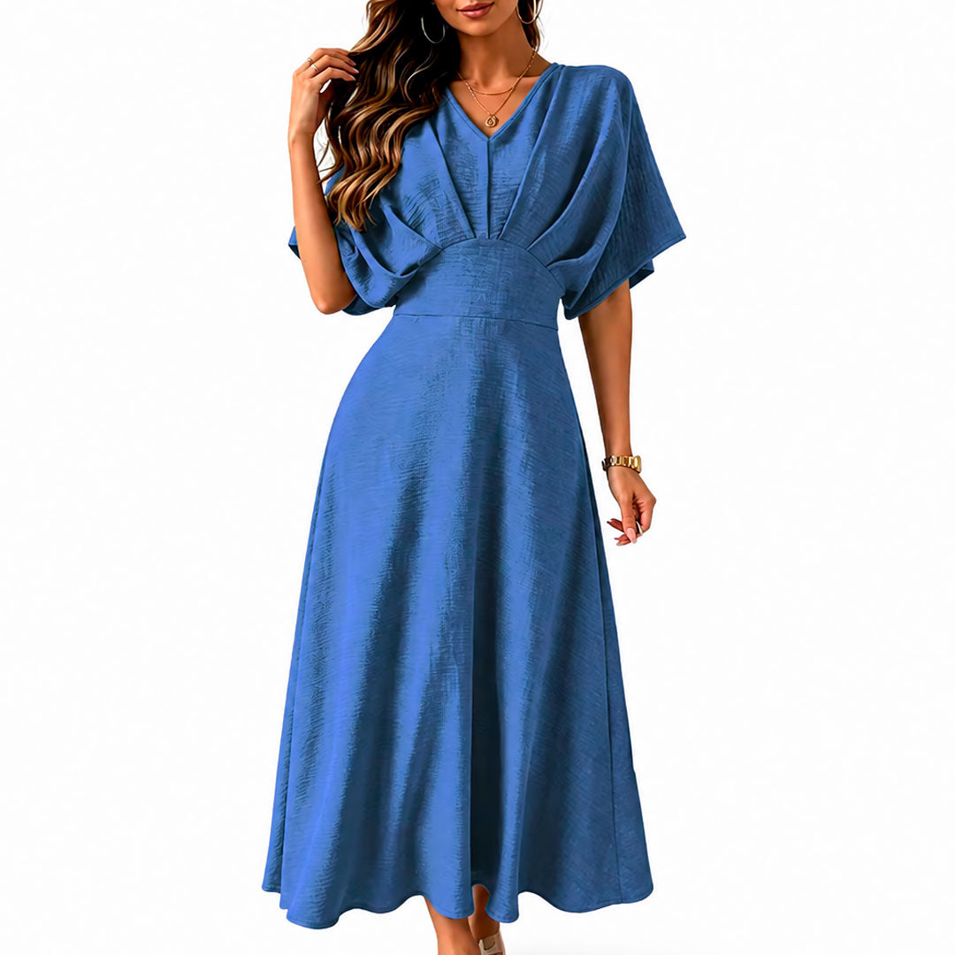 Women's Textured A-Line Midi Dress with Batwing Sleeves