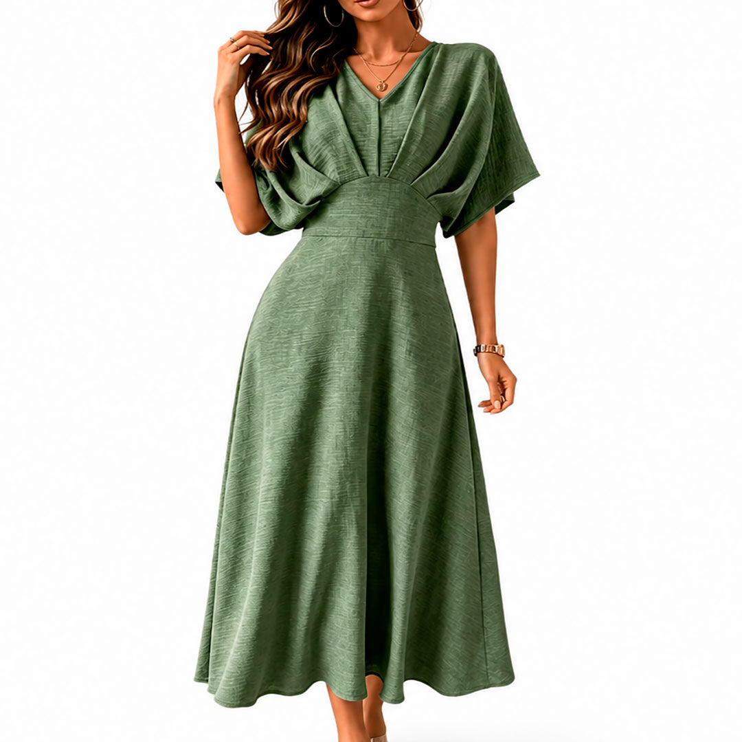Women's Textured A-Line Midi Dress with Batwing Sleeves