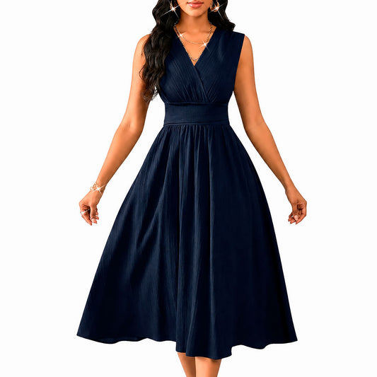 Women's Textured A-Line Midi Dress with Ruffles