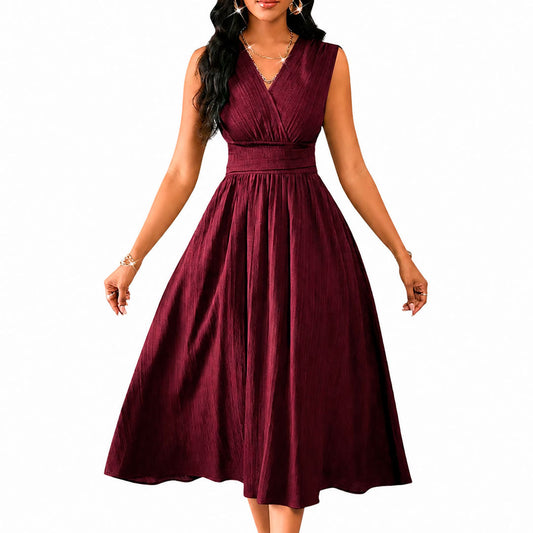 Women's Textured A-Line Midi Dress with Ruffles