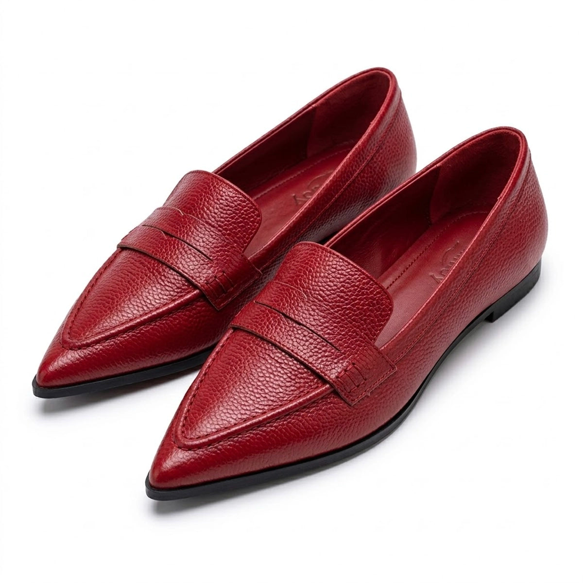 Women's Textured Flat Shoes with Pointed Toe and Penny Loafer Strap