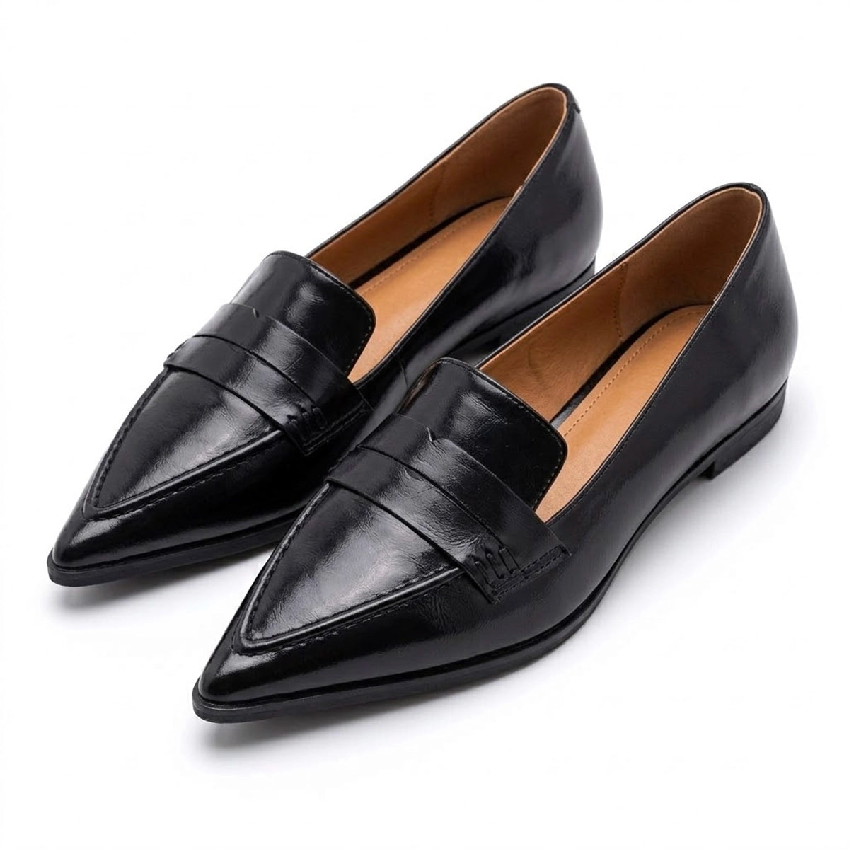 Women's Textured Flat Shoes with Pointed Toe and Penny Loafer Strap