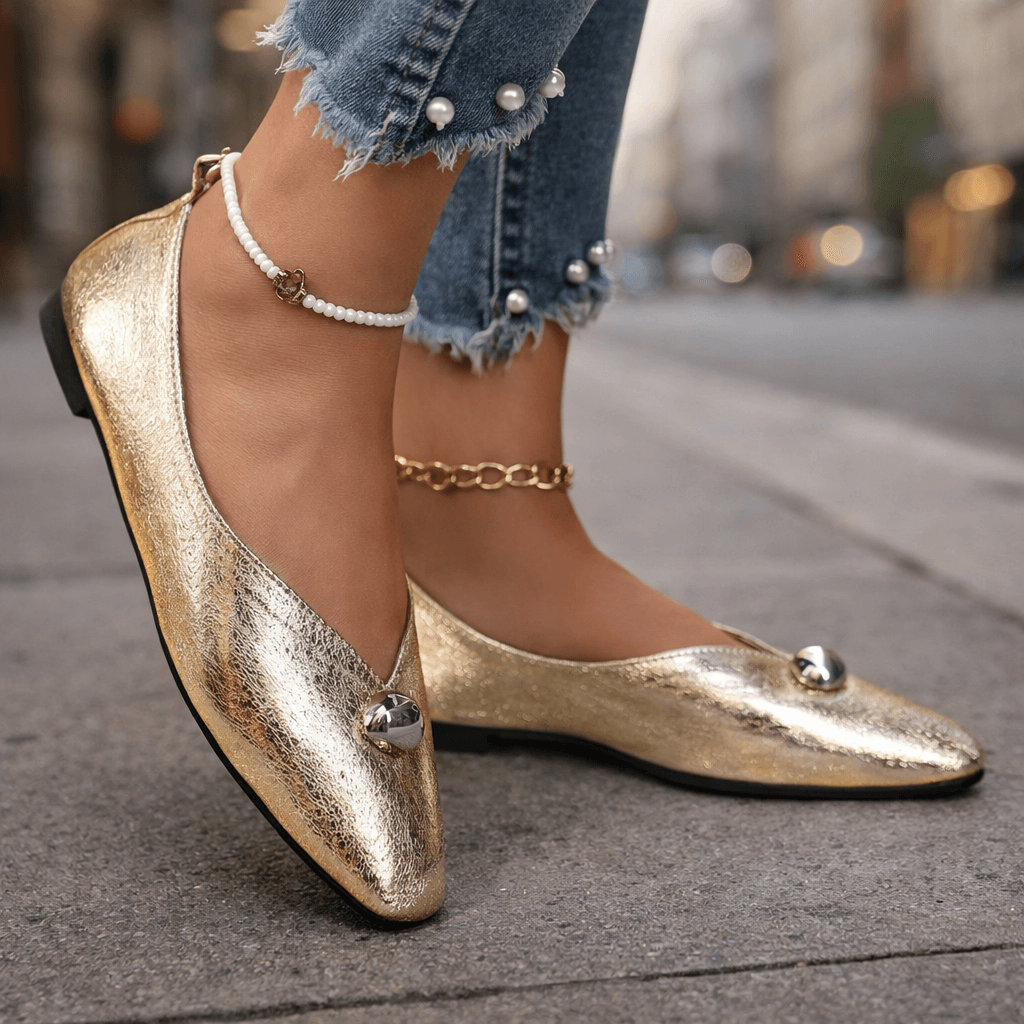 Women's Textured Flat Slip-On Shoes with Subtle Stone Detail