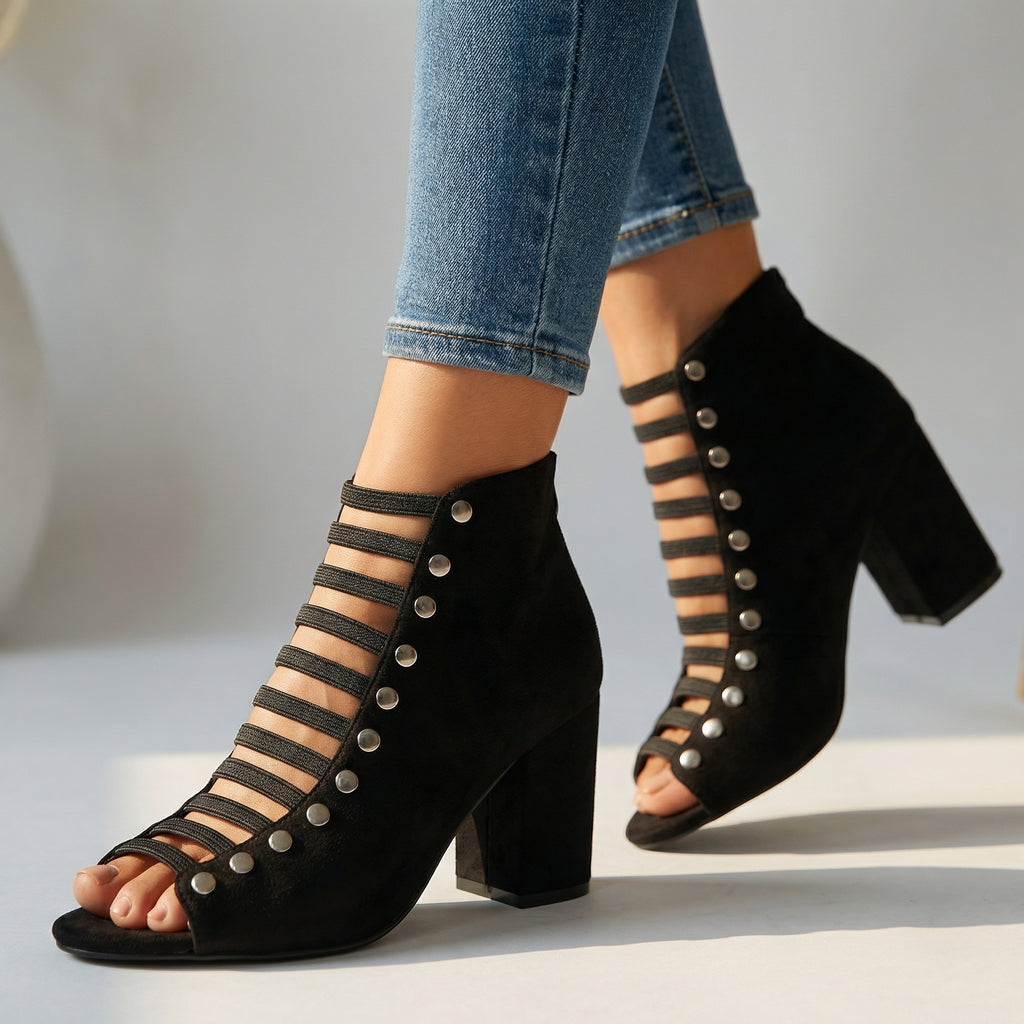 Women's Textured Open Toe Heels with Back Zipper Closure