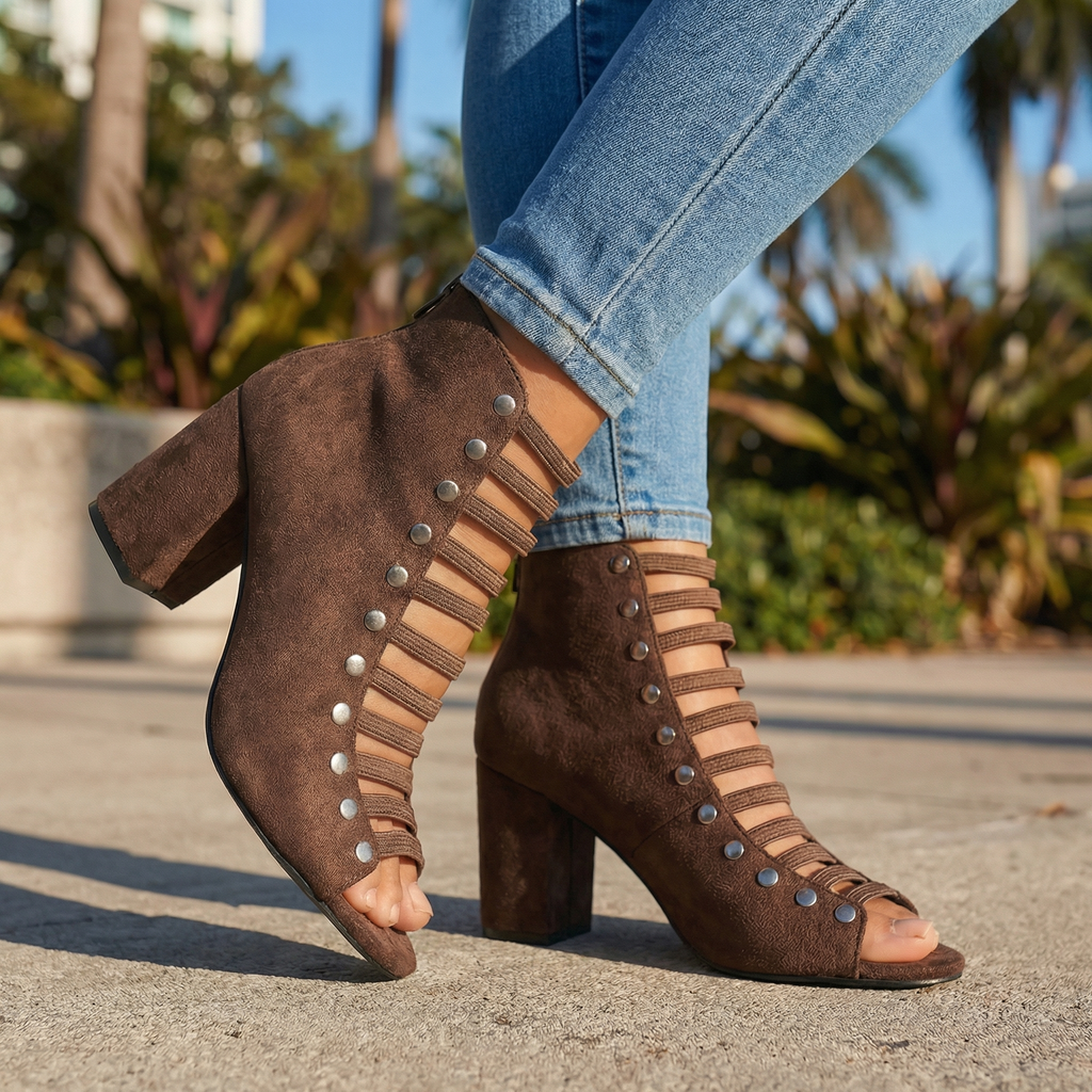 Women's Textured Open Toe Heels with Back Zipper Closure