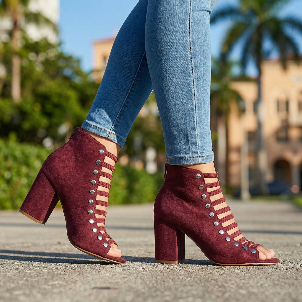 Women's Textured Open Toe Heels with Back Zipper Closure