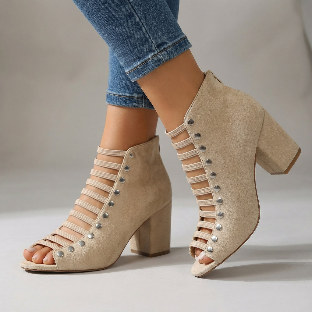 Women's Textured Open Toe Heels with Back Zipper Closure
