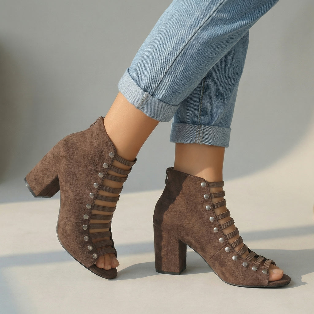 Women's Textured Open Toe Heels with Back Zipper Closure