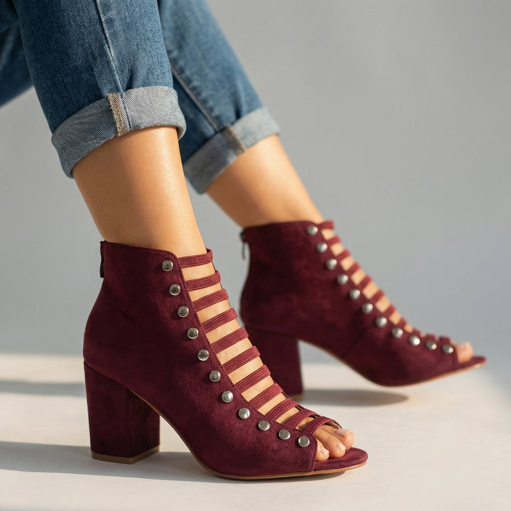 Women's Textured Open Toe Heels with Back Zipper Closure