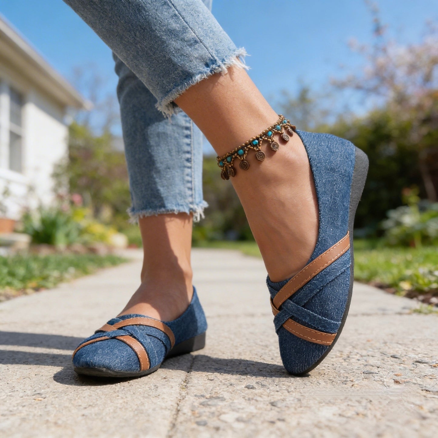 Women's Textured Slip-On Flats with Supportive Layered Sole