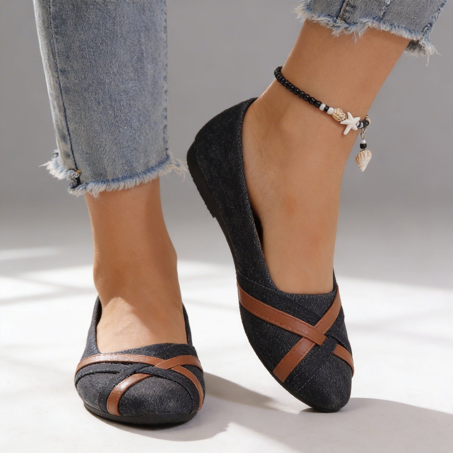 Women's Textured Slip-On Flats with Supportive Layered Sole