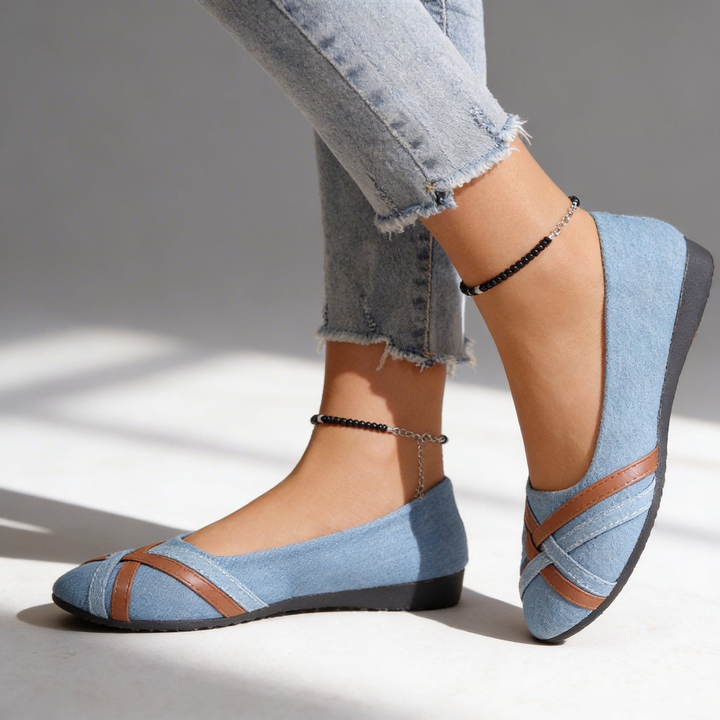 Women's Textured Slip-On Flats with Supportive Layered Sole