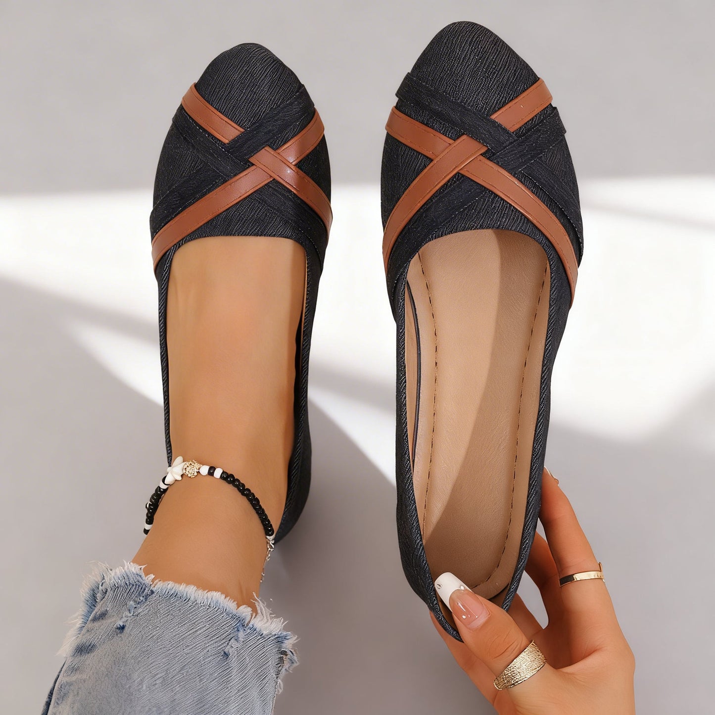 Women's Textured Slip-On Flats with Supportive Layered Sole
