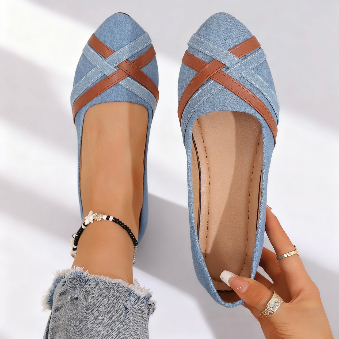 Women's Textured Slip-On Flats with Supportive Layered Sole