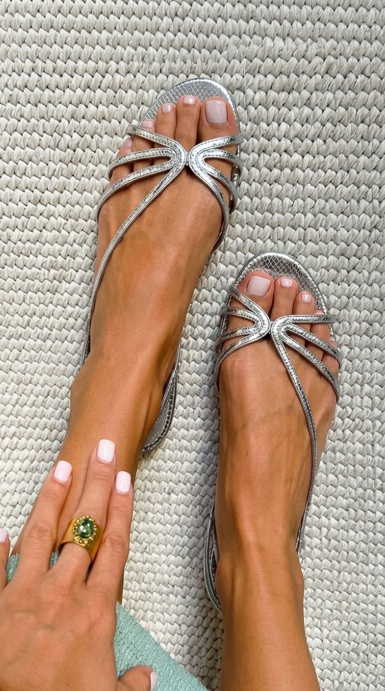 Women's Thin Strap Flat Sandals with Gold Finish