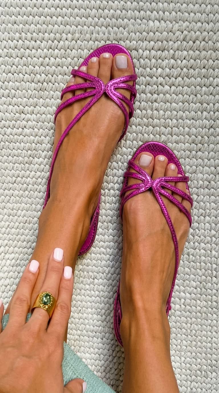 Women's Thin Strap Flat Sandals with Gold Finish