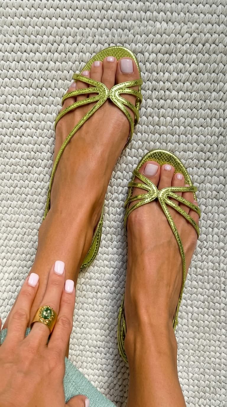Women's Thin Strap Flat Sandals with Gold Finish