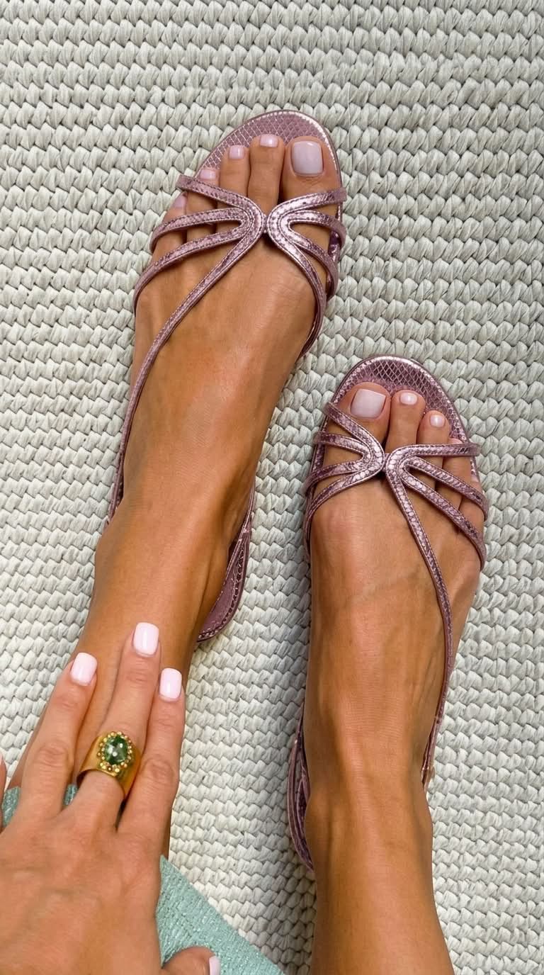 Women's Thin Strap Flat Sandals with Gold Finish
