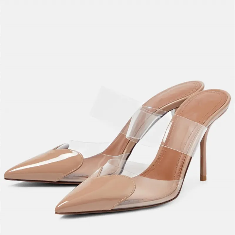Women's Transparent Band Heeled Court Shoes with Sculpted Toe