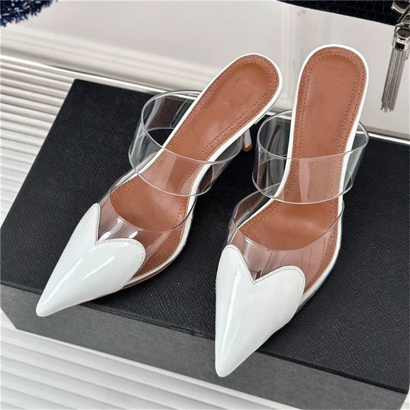 Women's Transparent Band Heeled Court Shoes with Sculpted Toe