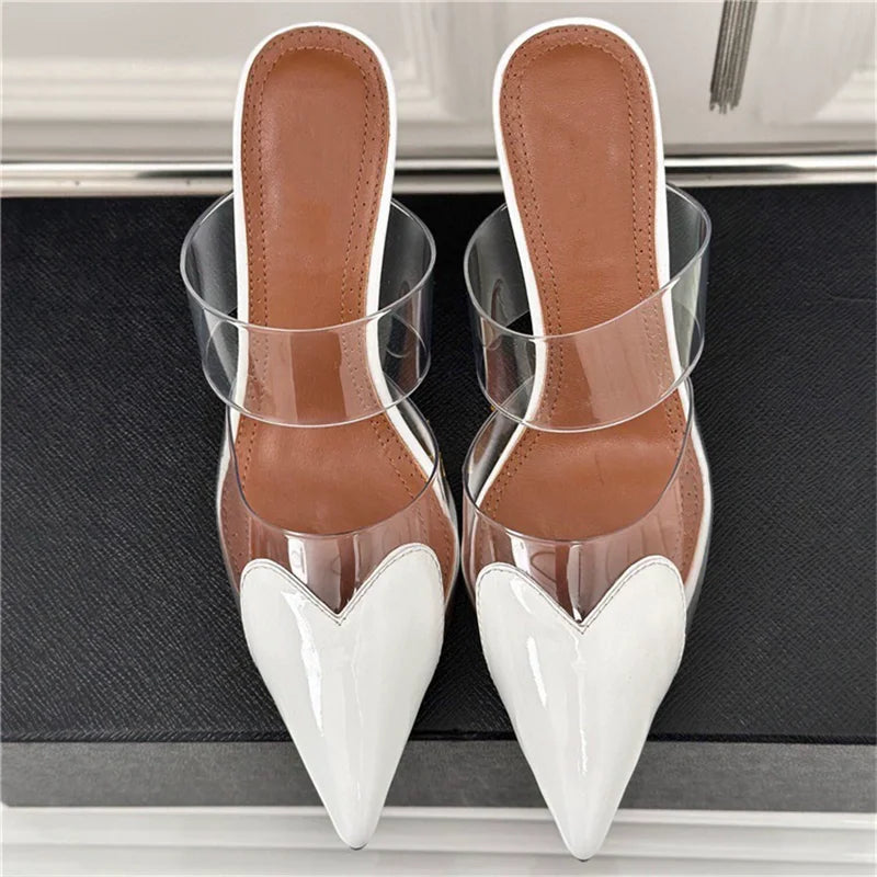 Women's Transparent Band Heeled Court Shoes with Sculpted Toe