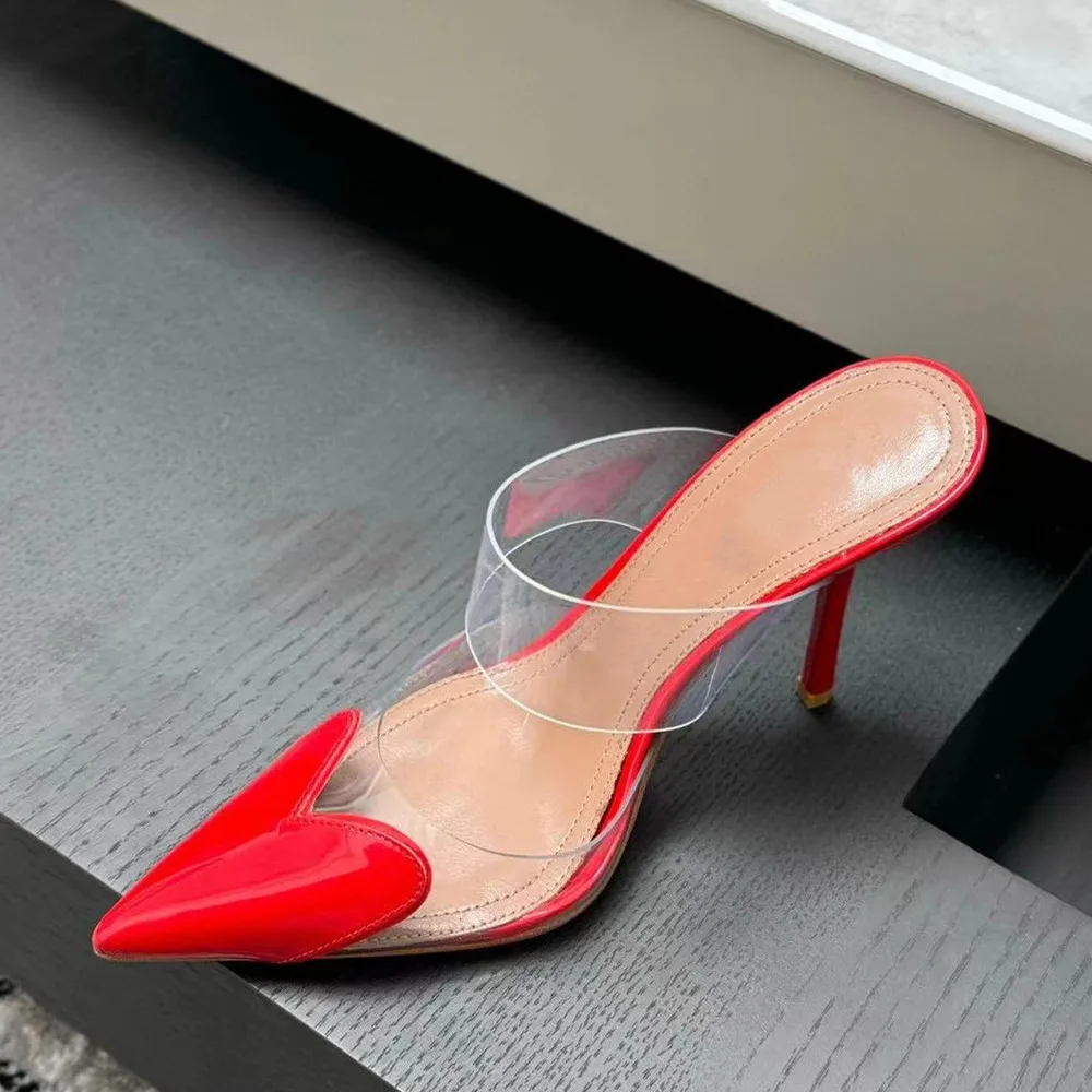 Women's Transparent Band Heeled Court Shoes with Sculpted Toe