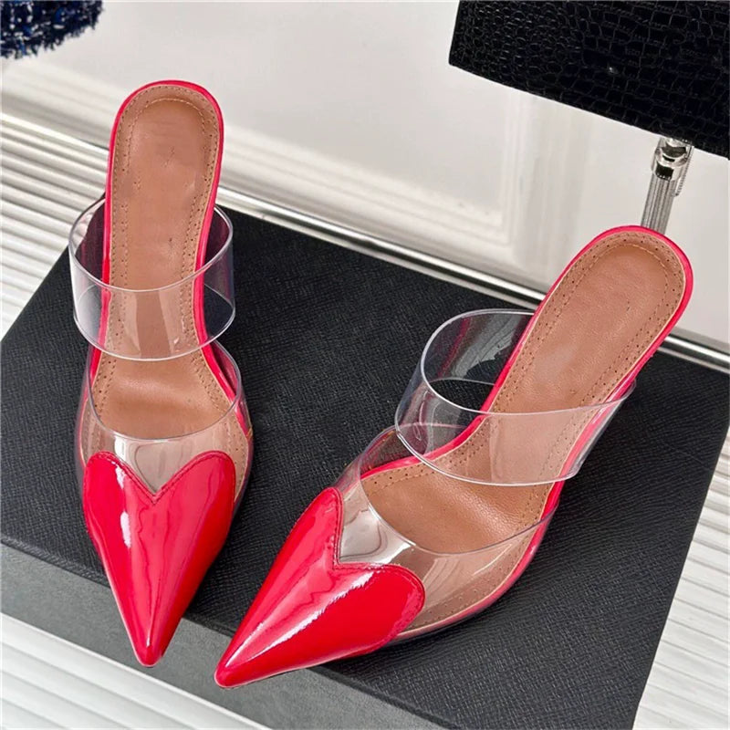 Women's Transparent Band Heeled Court Shoes with Sculpted Toe