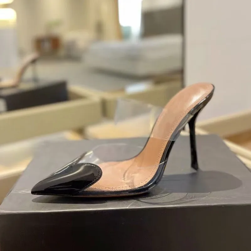 Women's Transparent Band Heeled Court Shoes with Sculpted Toe