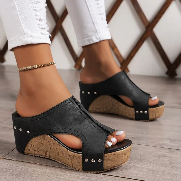 Women's Wedge Slides with Open Toe and Cushioned Sole