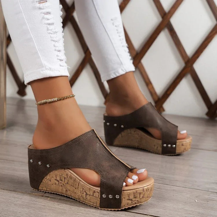 Women's Wedge Slides with Open Toe and Cushioned Sole