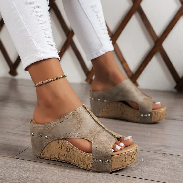 Women's Wedge Slides with Open Toe and Cushioned Sole