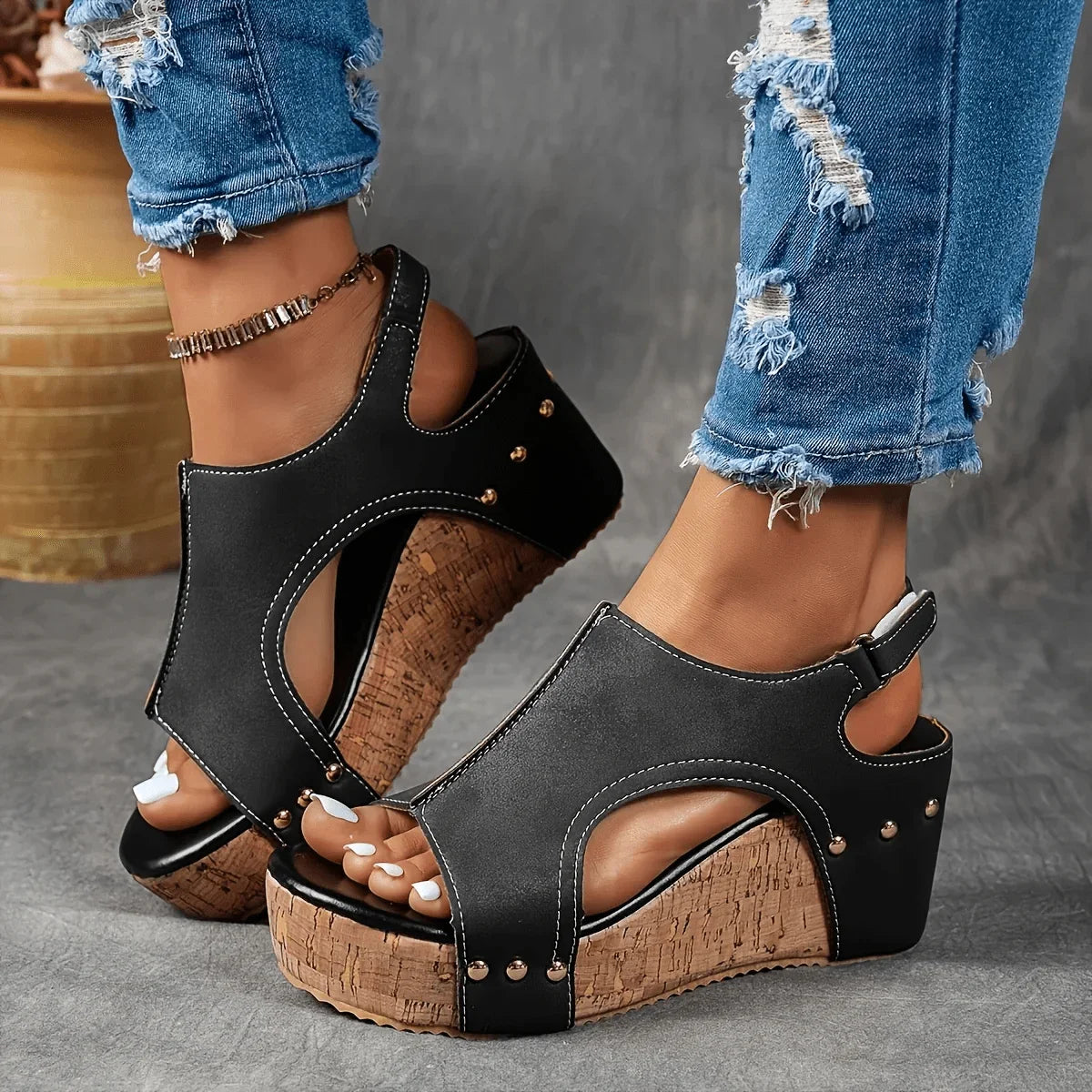 Women's Wedge Slides with Open Toe and Cushioned Sole