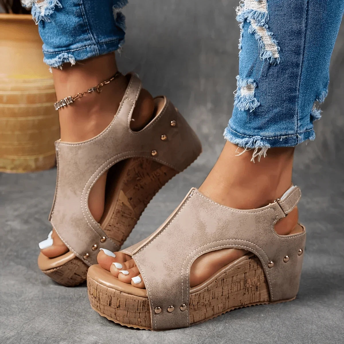 Women's Wedge Slides with Open Toe and Cushioned Sole