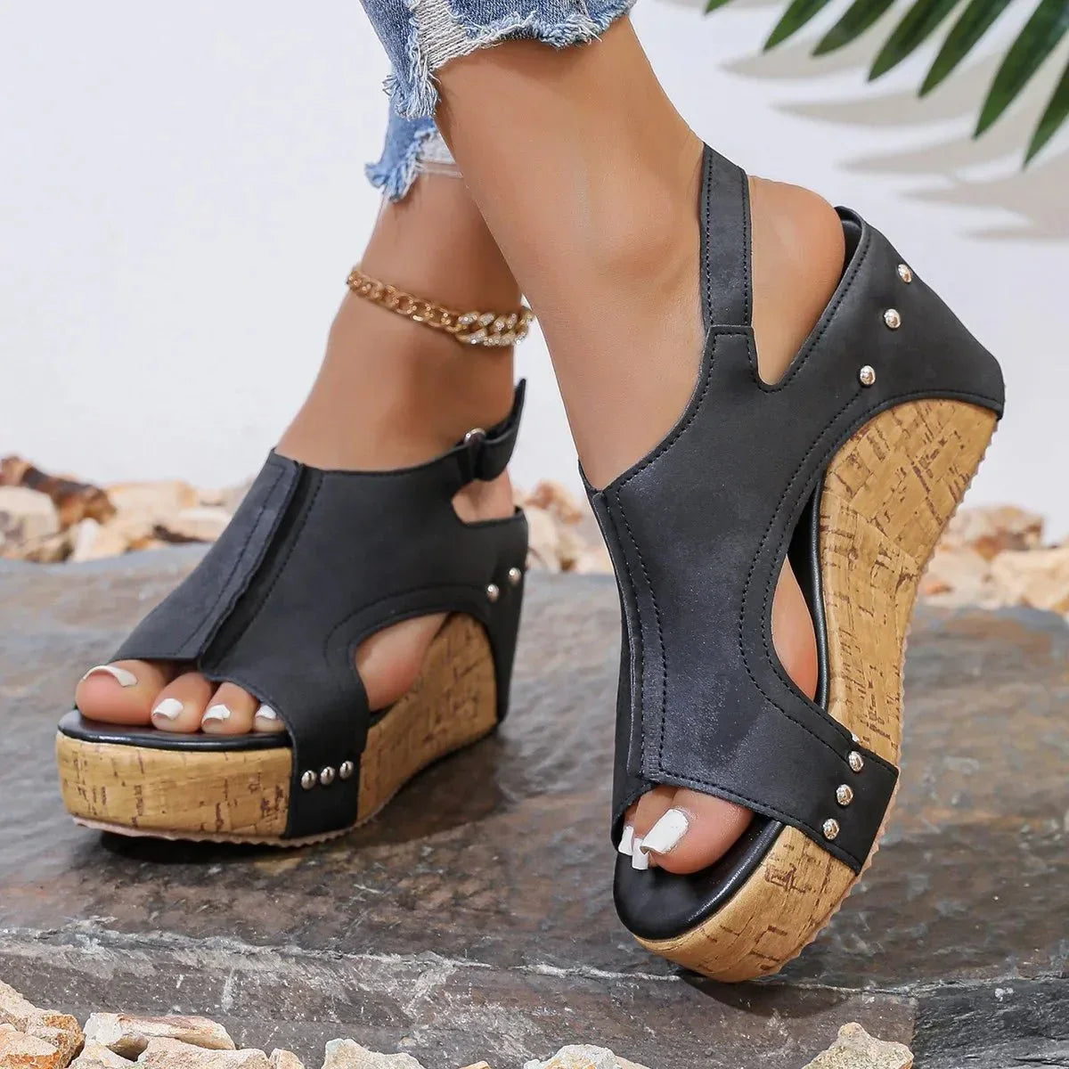 Women's Wedge Slides with Open Toe and Cushioned Sole