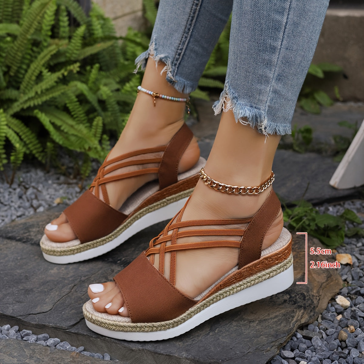 Women's Woven Espadrille Wedge Sandals with Criss-Cross Straps