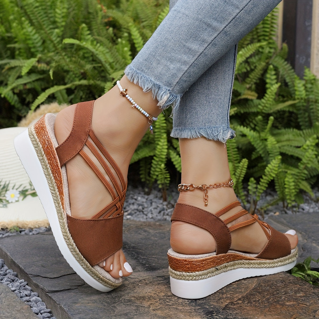 Women's Woven Espadrille Wedge Sandals with Criss-Cross Straps