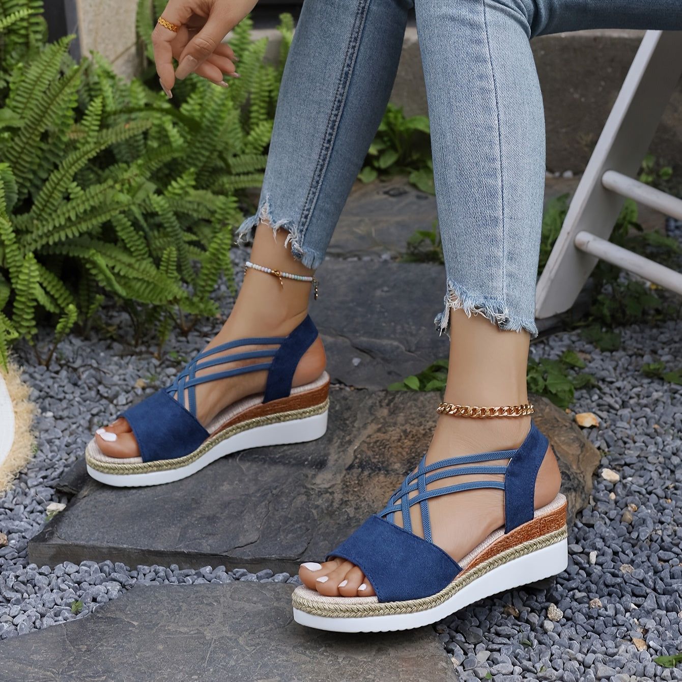 Women's Woven Espadrille Wedge Sandals with Criss-Cross Straps