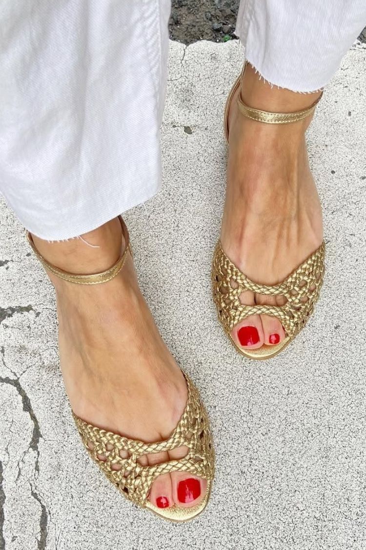 Women's Woven Flat Sandals with Adjustable Ankle Strap
