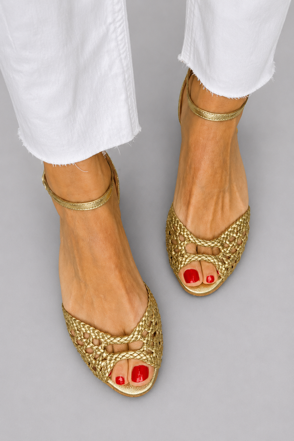Women's Woven Flat Sandals with Adjustable Ankle Strap