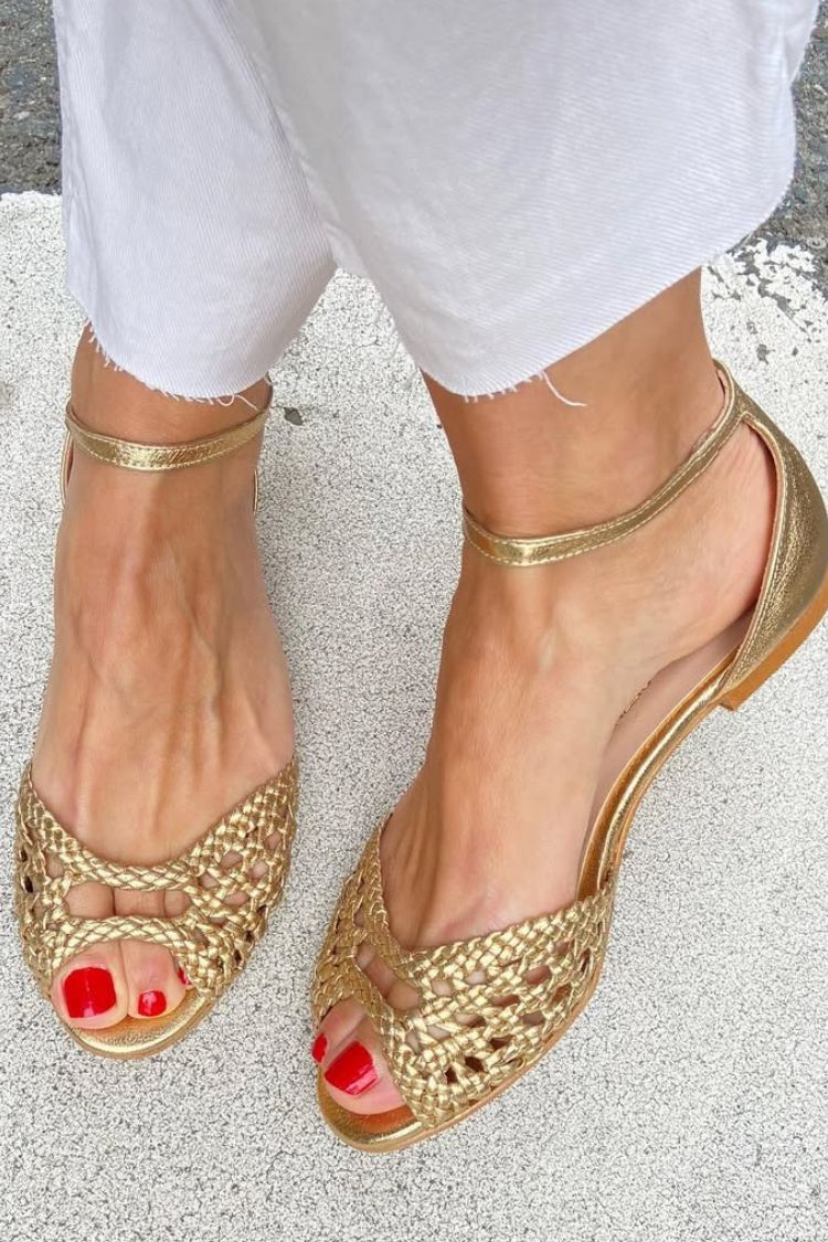 Women's Woven Flat Sandals with Adjustable Ankle Strap
