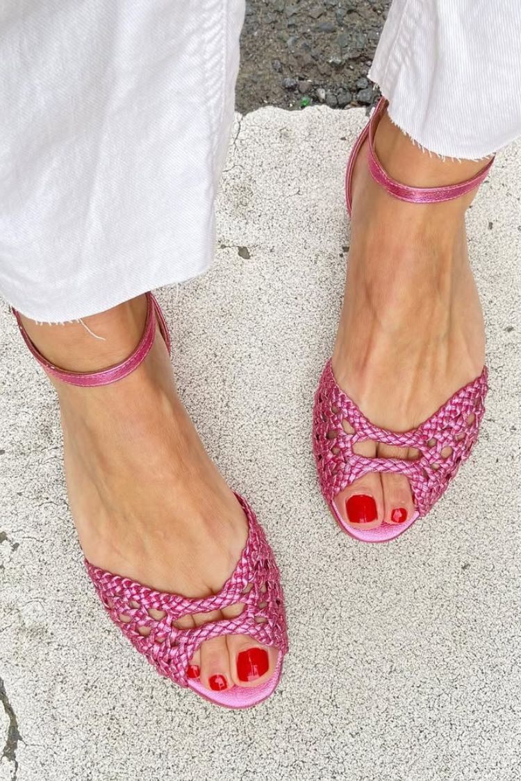Women's Woven Flat Sandals with Adjustable Ankle Strap