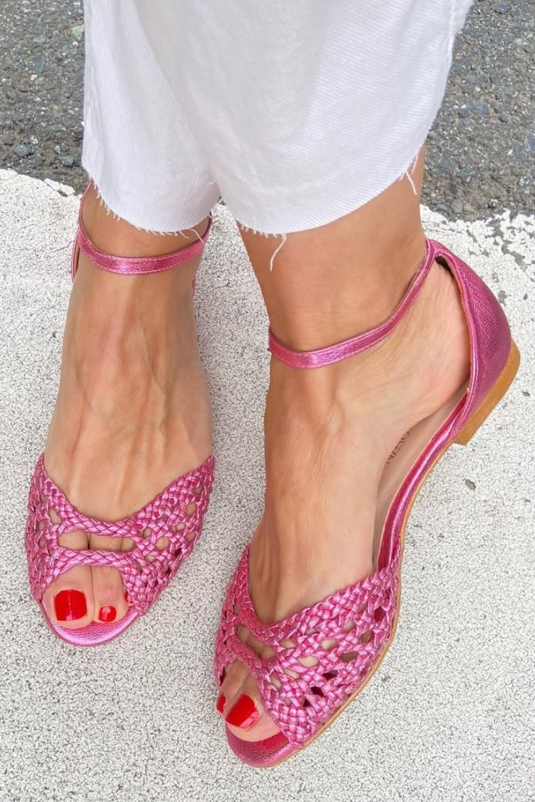 Women's Woven Flat Sandals with Adjustable Ankle Strap