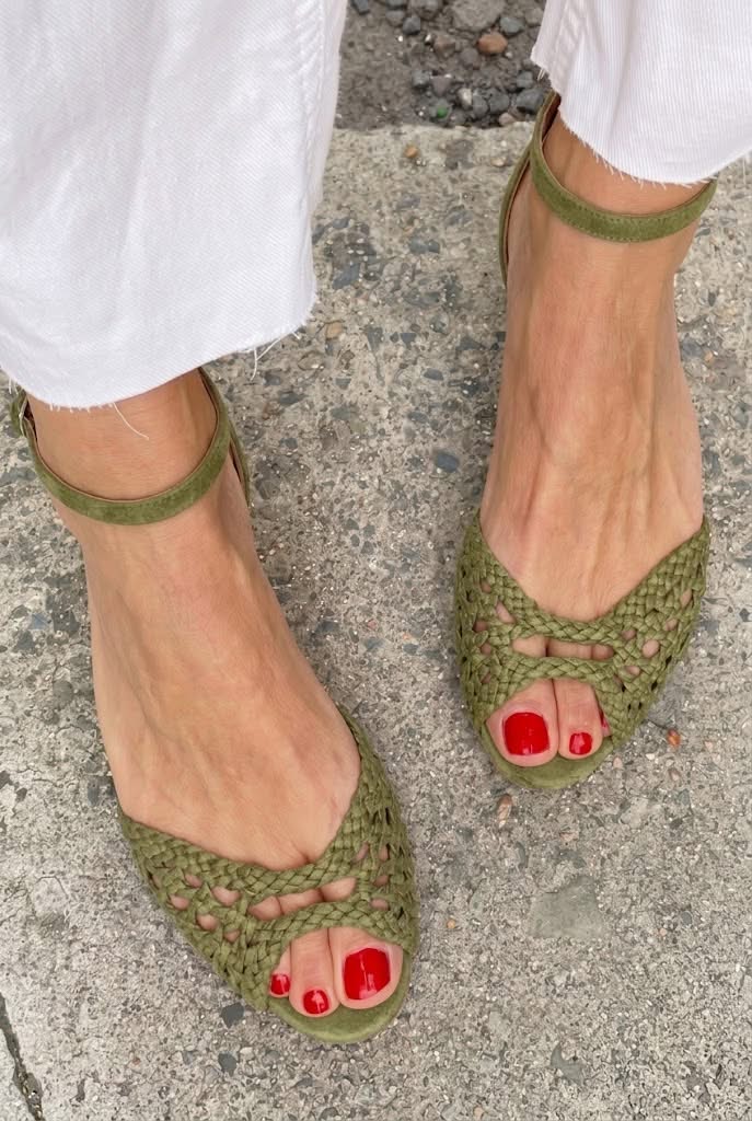 Women's Woven Flat Sandals with Adjustable Ankle Strap
