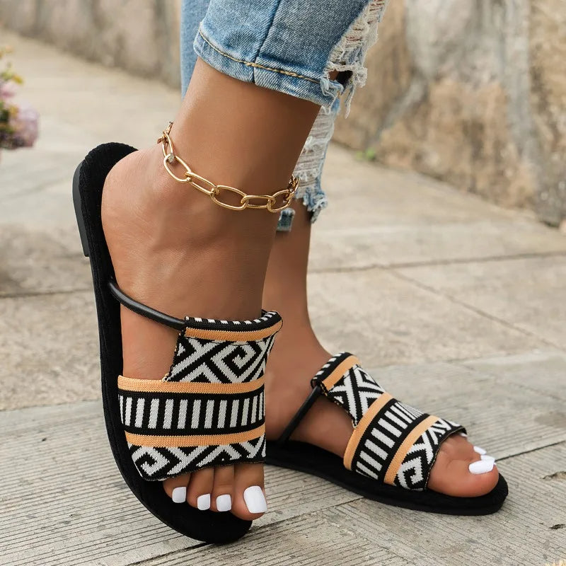 Women's Woven Slide Sandals with Soft Cushioned Footbed